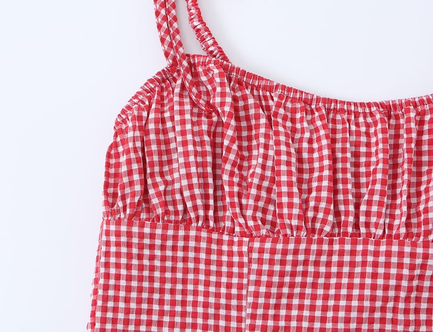Gingham Shirred Camisole Top