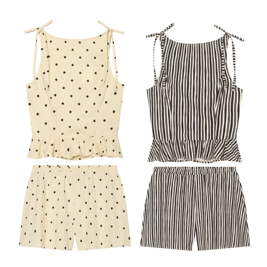 Sleeveless Striped Blouse Polka Dot Blouse Mid Rise Shorts