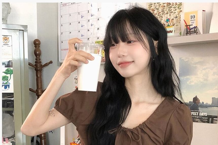 Puff Sleeve U-Neck Button Front Blouse