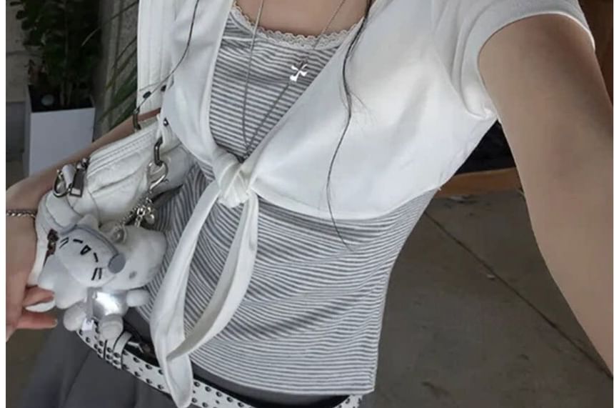 Striped Crop Top with Mock Two-Piece Effect