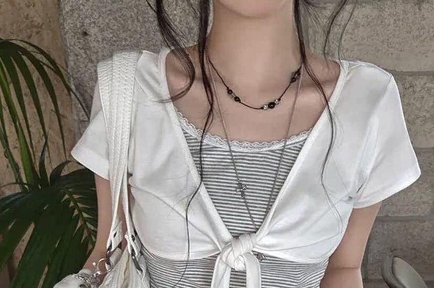 Striped Crop Top with Mock Two-Piece Effect