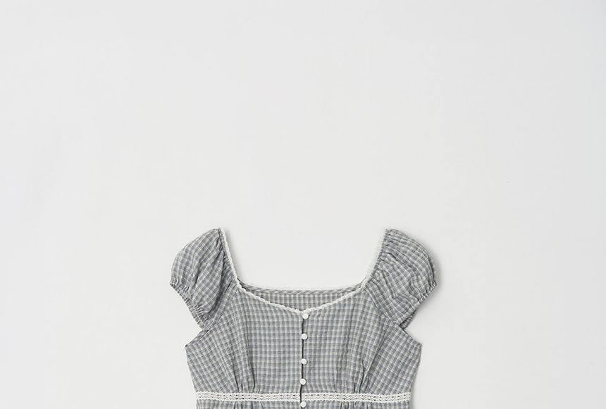 Square Neck Lace Trim Crop Blouse with Puff Sleeves