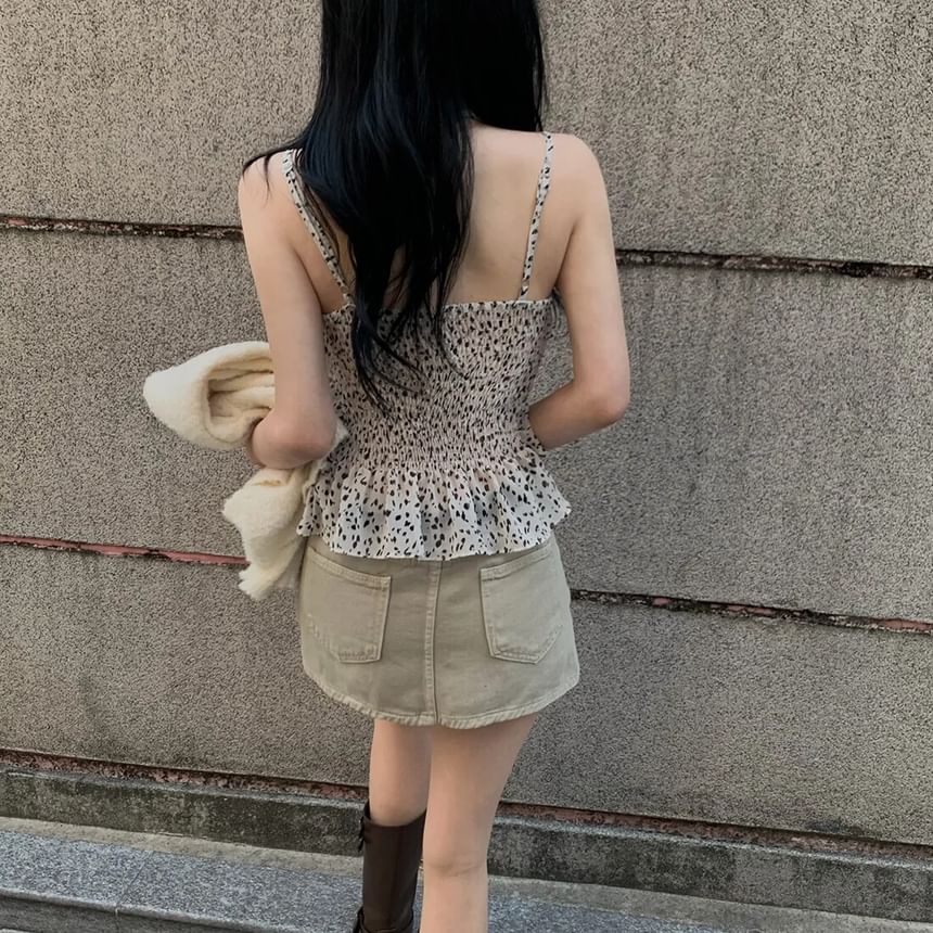 Leopard Print Tiered Ruffle Crop Set with Scarf