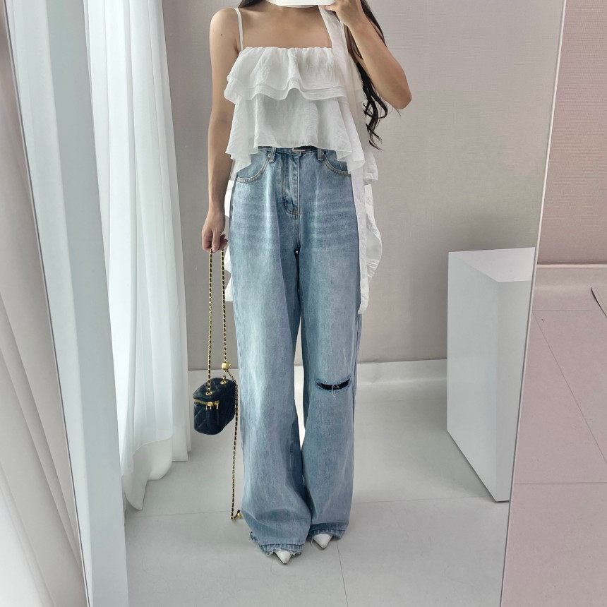 Tiered Ruffle Crop Camisole Set with Scarf