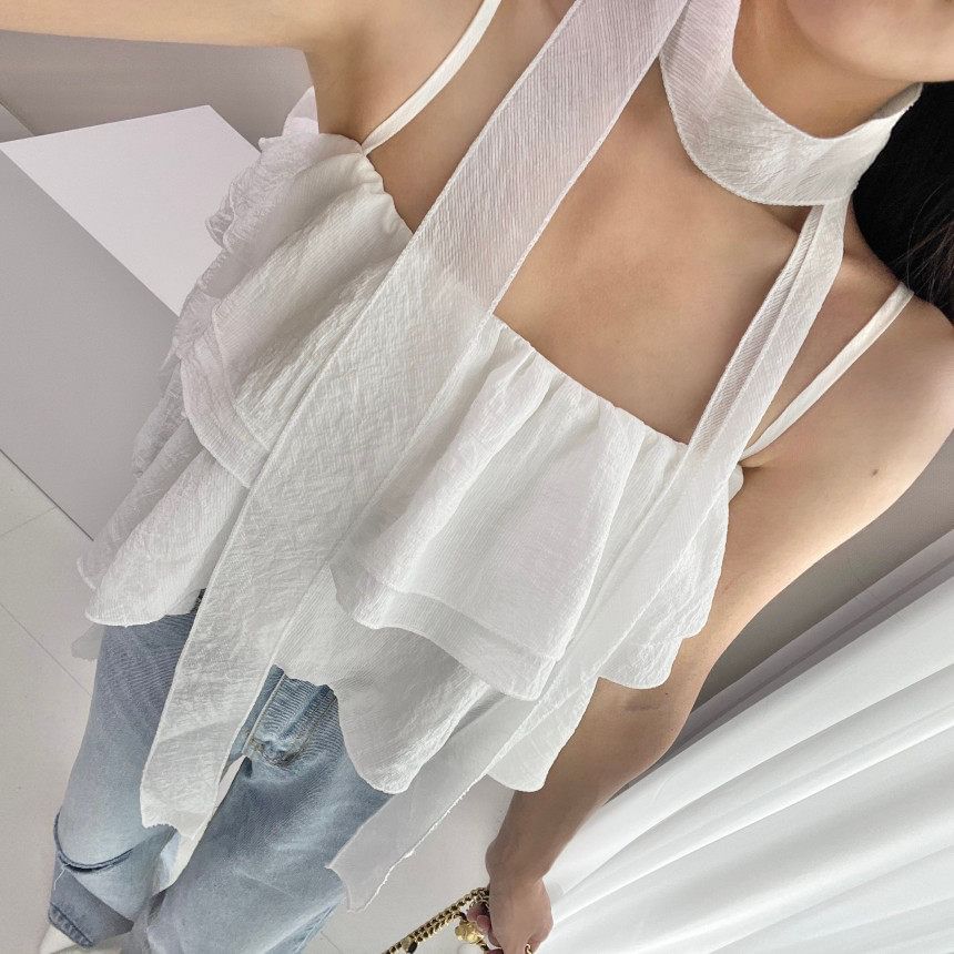 Tiered Ruffle Crop Camisole Set with Scarf