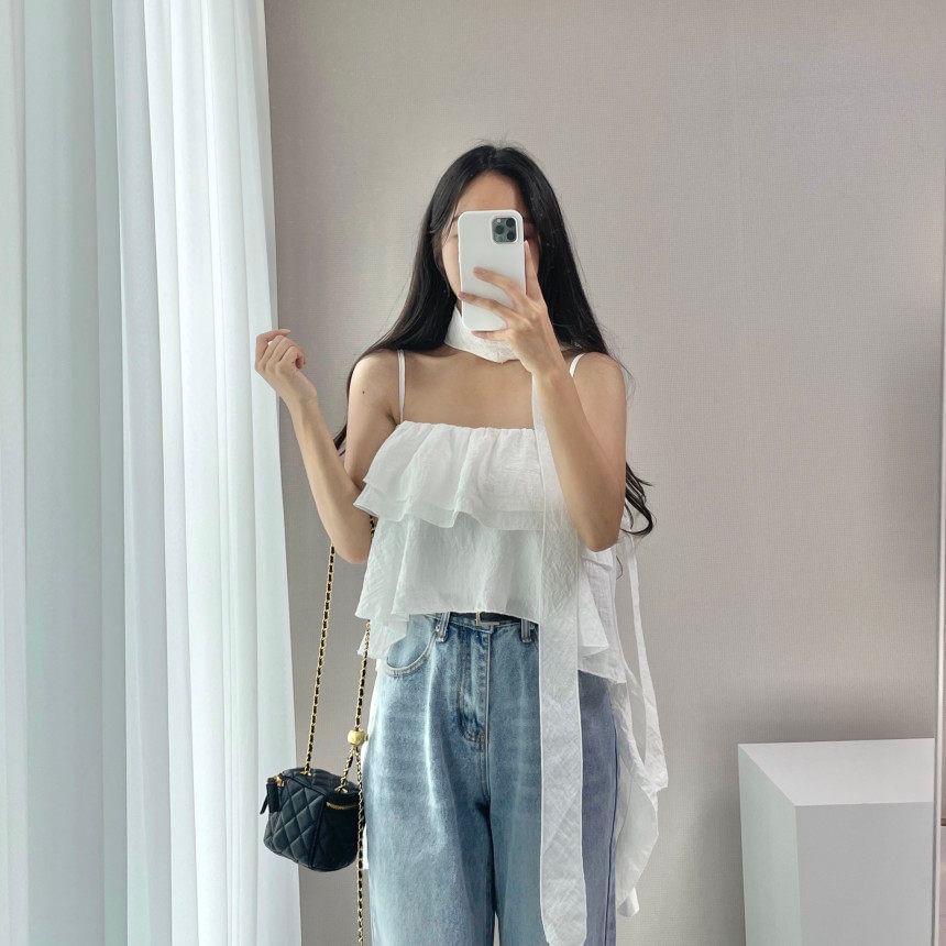 Tiered Ruffle Crop Camisole Set with Scarf