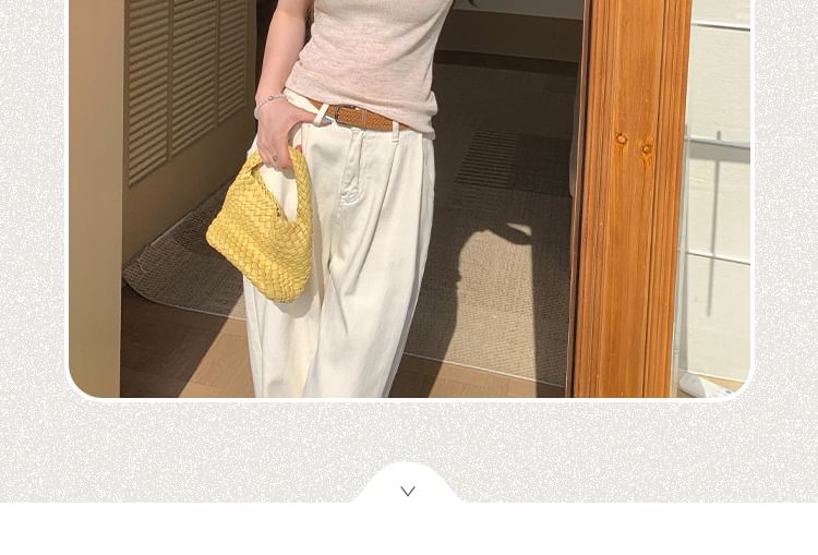Ribbed Knit Round Neck Short Sleeve Top