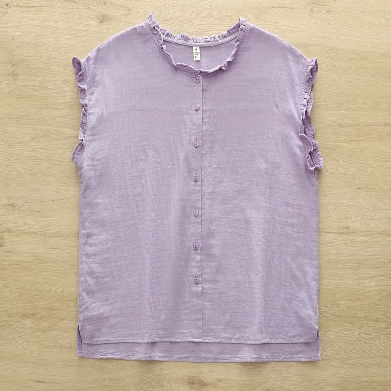 Ruffled Button Front Sleeveless Blouse