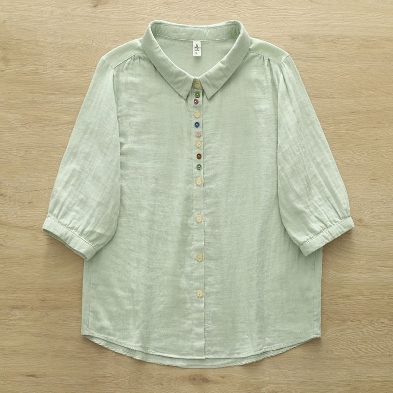 Puff Sleeve Button Front Solid Blouse