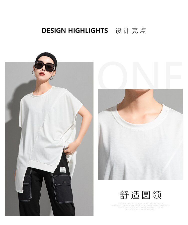 Asymmetric Zip Panel Tee with Round Neckline