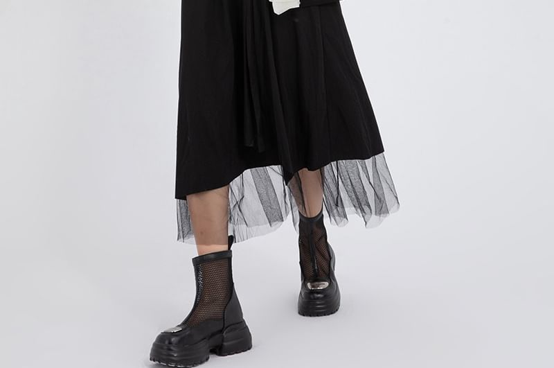 Asymmetric Crew Neck Tee with Ruffled Detail