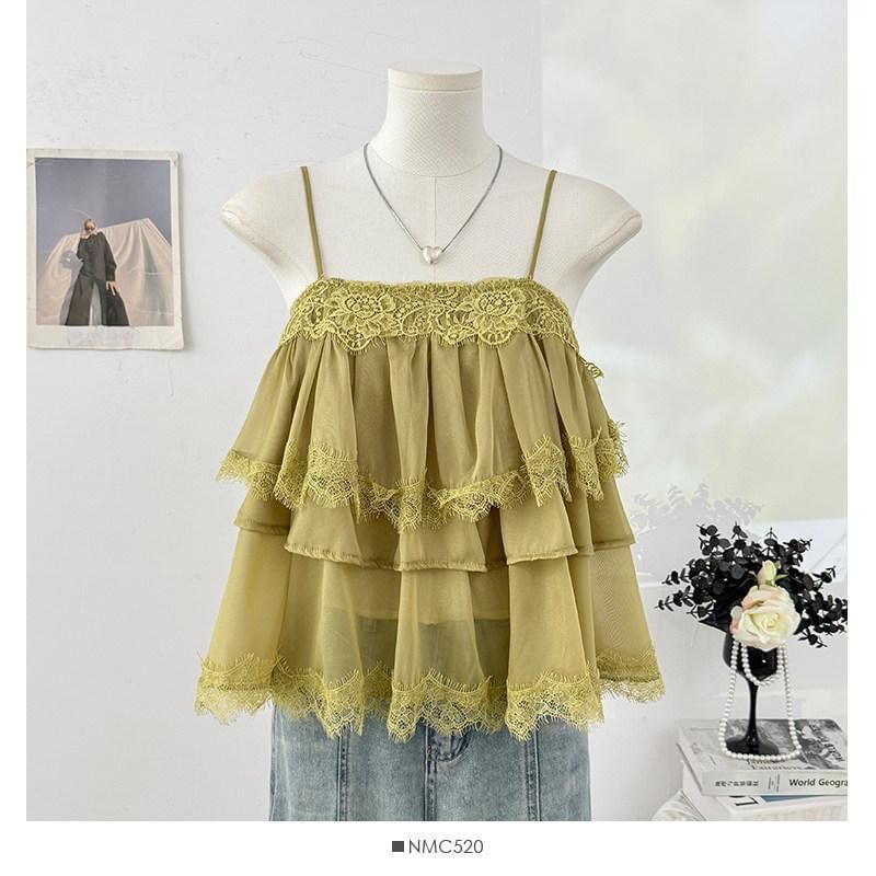 Layered Lace Camisole with Tiered Hem