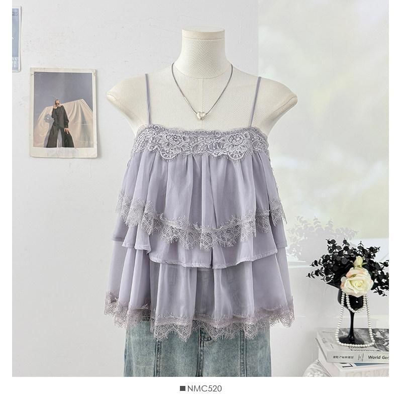 Layered Lace Camisole with Tiered Hem