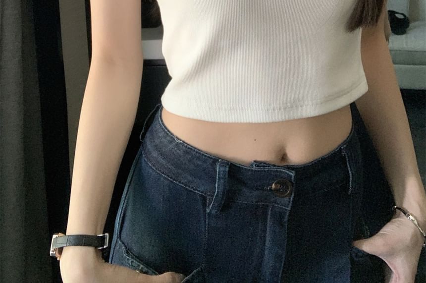 Short-Sleeve Crew Neck Ribbed Crop Tee