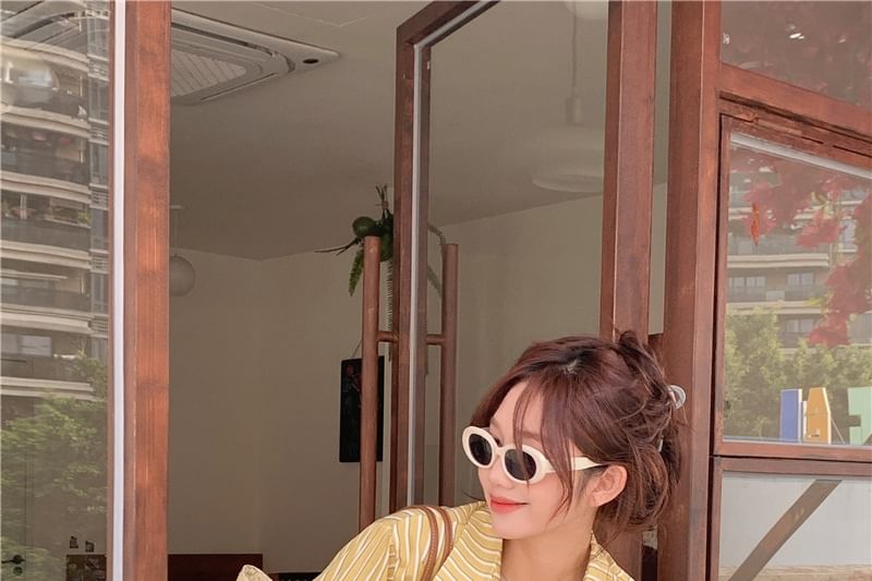 Short Sleeve Striped Loose Fit Shirt