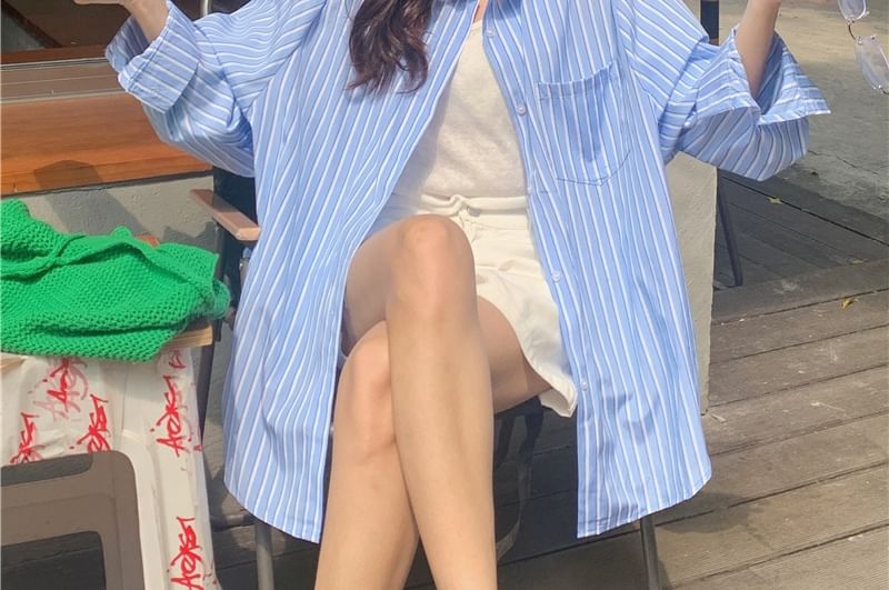 Short Sleeve Striped Loose Fit Shirt