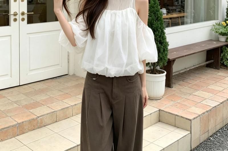 Off Shoulder Shirred Panel Blouse