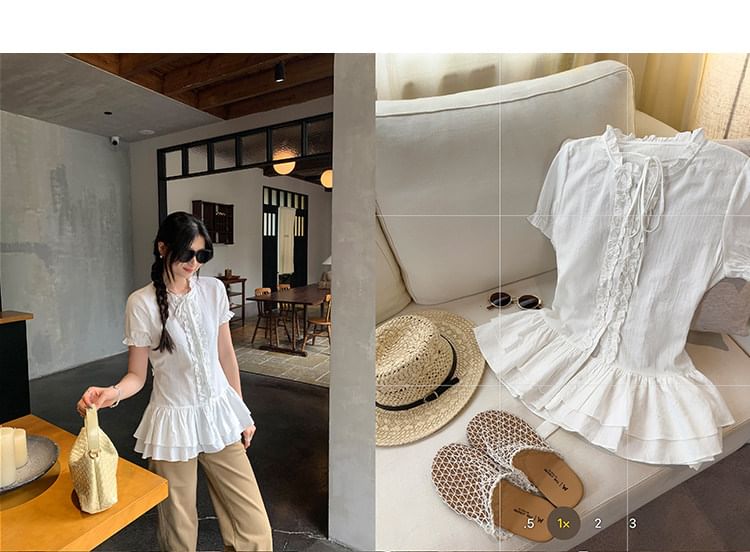 Puff Sleeve Lace Ruffle Blouse