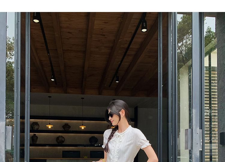 Puff Sleeve Lace Ruffle Blouse