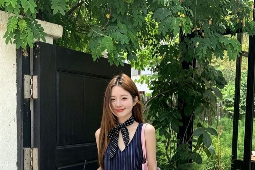 Pinstripe Layered V-Neck Crop Top