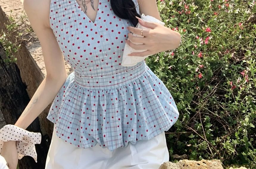 Gingham Check Halter Neck Flowy Top