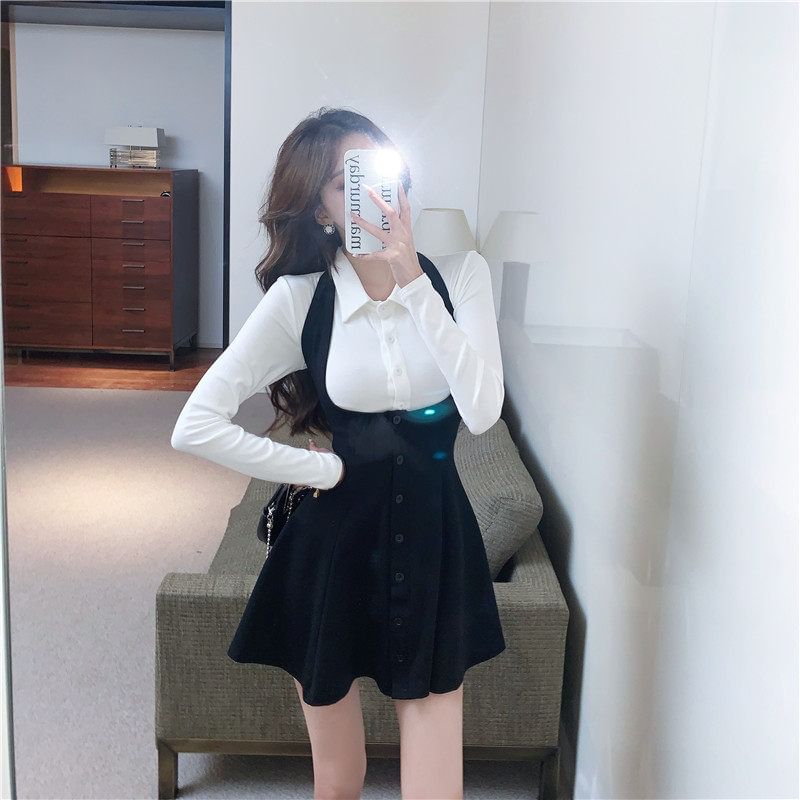 Collared Button Top & Halter Underbust Mini Dress Set