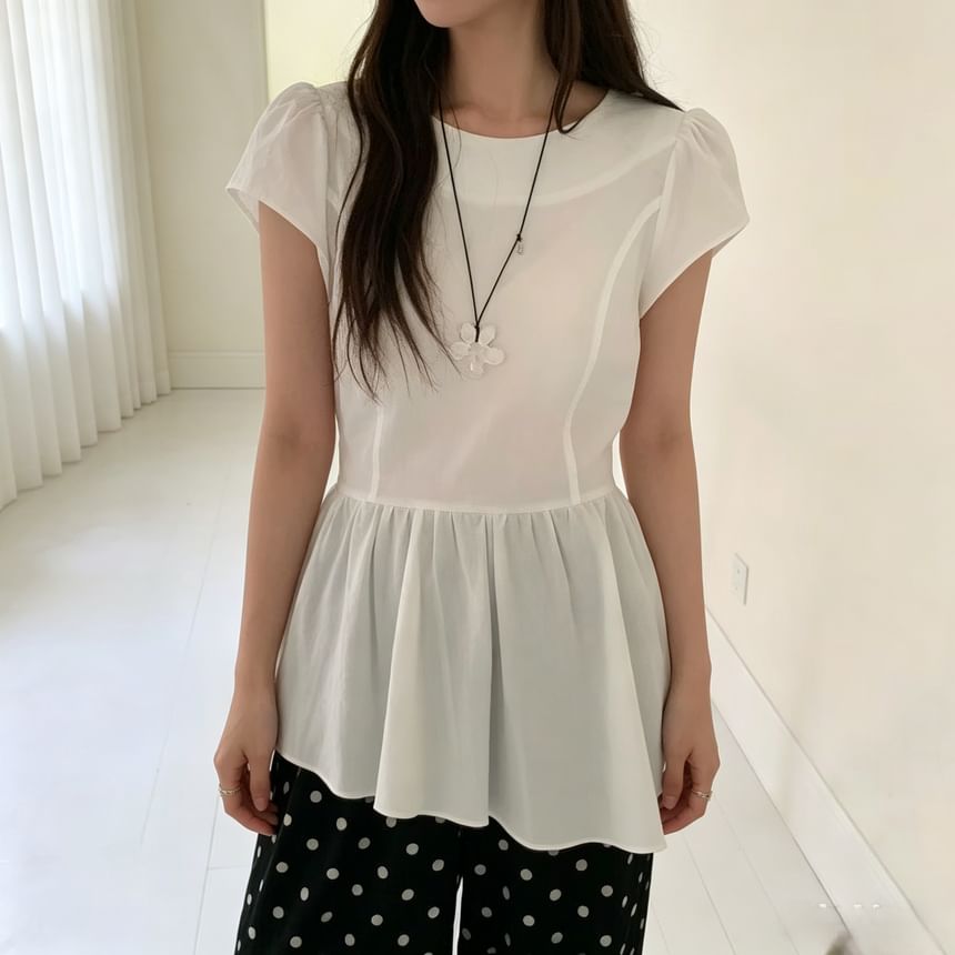 Asymmetric Peplum Blouse with Crew Neckline