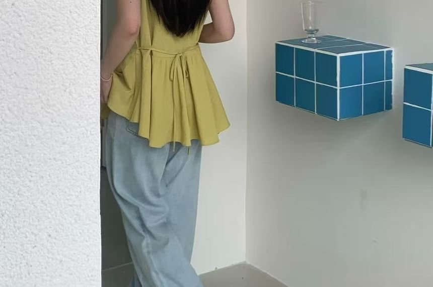 Asymmetric Peplum Blouse with Crew Neckline