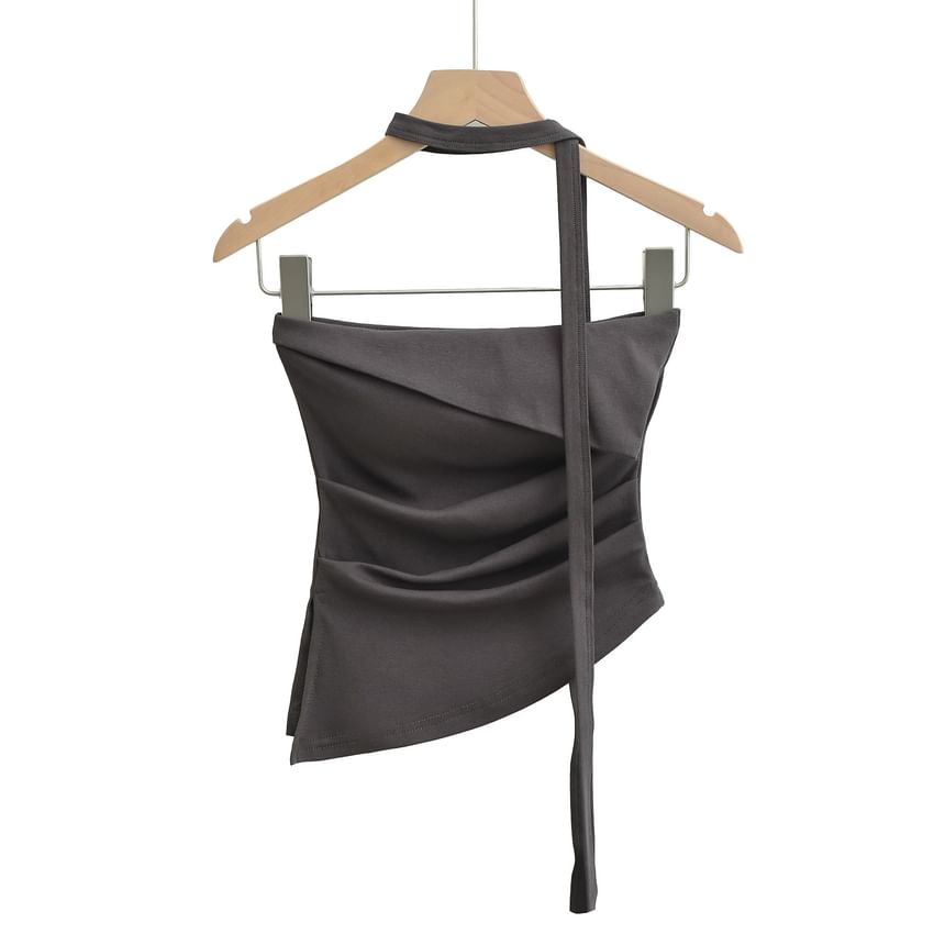 Strapless Asymmetric Crop Top with Twilly Set