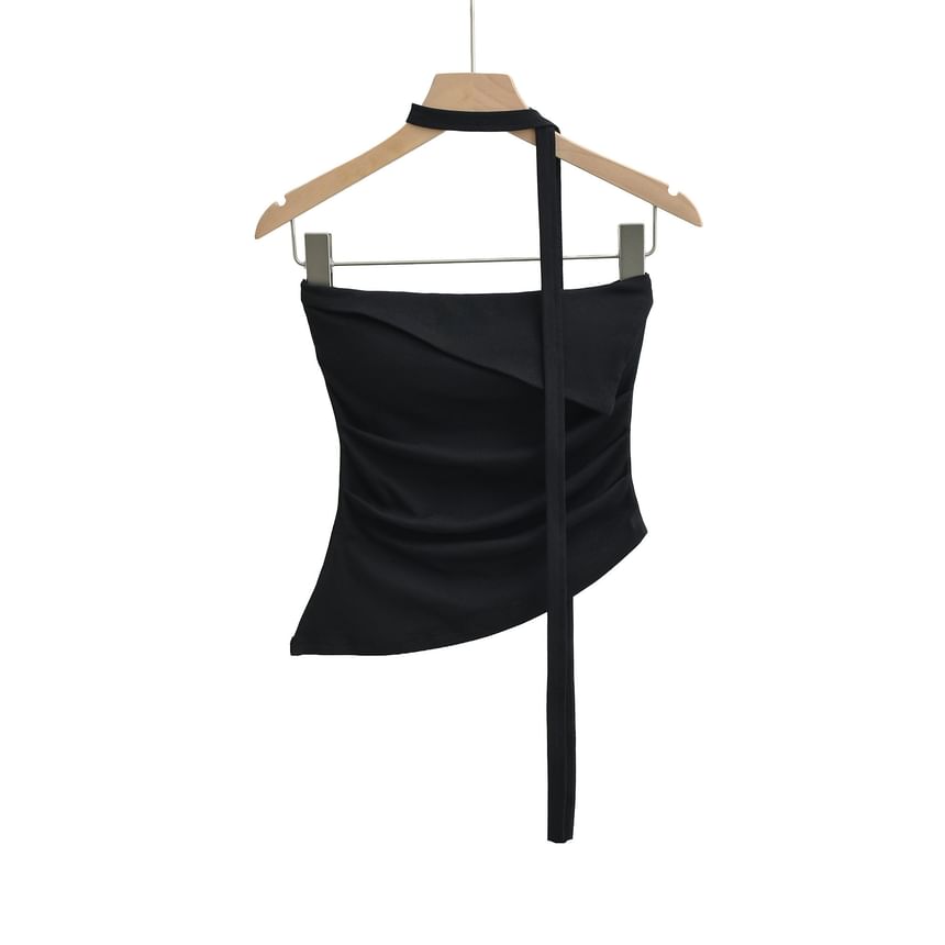 Strapless Asymmetric Crop Top with Twilly Set