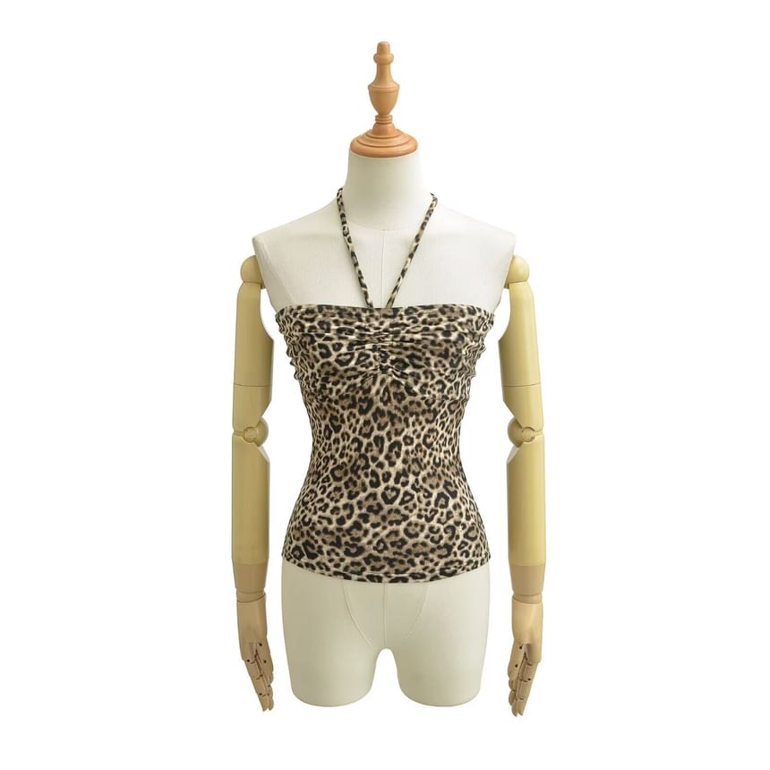 Leopard Print Halter Crop Camisole