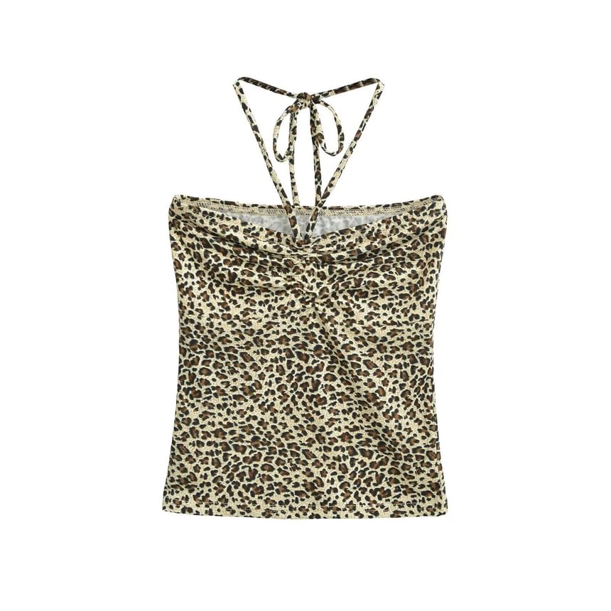 Leopard Print Halter Crop Camisole