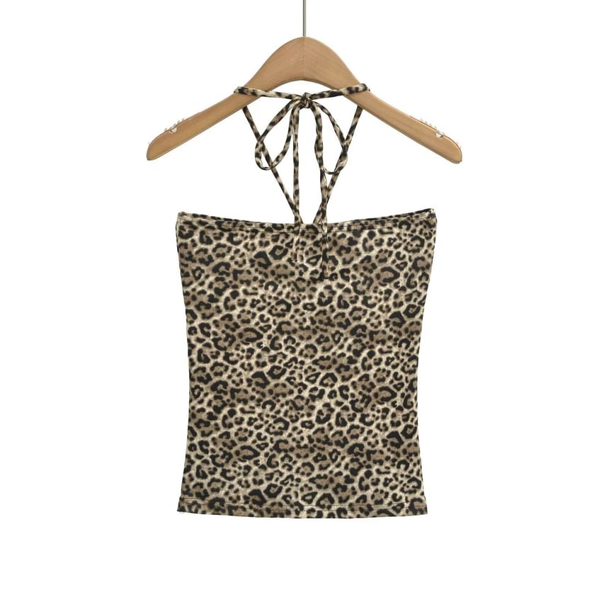 Leopard Print Halter Crop Camisole