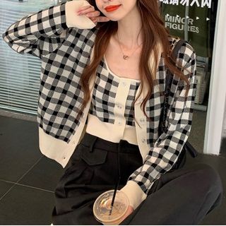 Cardigan Top Plaid Camisole /