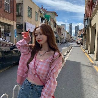 Cardigan Top Plaid Camisole /