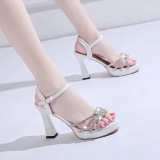 Platform Rhinestone Sandals Chunky-Heel