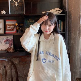 Embroidered Oversized Letter Collar Sweatshirt