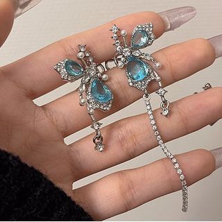 Cuff Butterfly Faux Alloy Gemstone Earring Asymmetrical