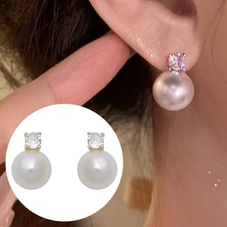 Alloy Faux Stud Earring Rhinestone Pearl