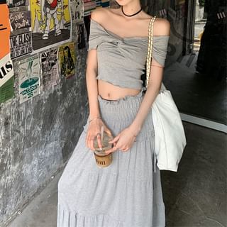 Top Rise Skirt Shoulder A-Line / Plain Twist Midi Ruched Off