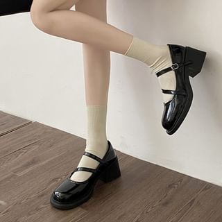 Mary Jane Heel Block Pumps Faux Pearl