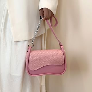 Faux Plain Flap Woven Leather Bag Crossbody