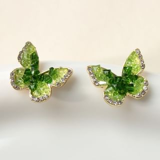Stud Crystal Faux Earring Butterfly Alloy