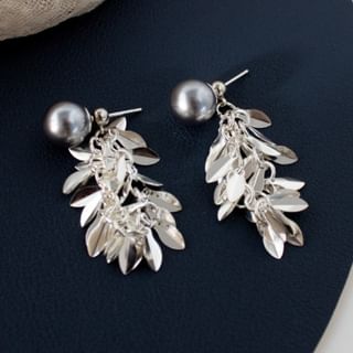 Alloy Earring Pearl Chandelier Faux Leaf