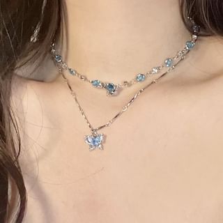 Necklace Crystal Butterfly Choker + Pendant Faux Alloy Set: