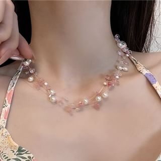 Faux Choker Crystal Pearl Layered