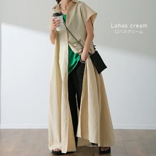 Short-Sleeve Solid Shirt Maxi Dress