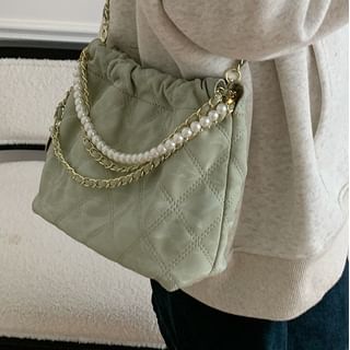 Crossbody Pearl Chain Quilted Bag Faux