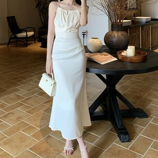 V-Neck Sleeveless Solid Mermaid Maxi Dress