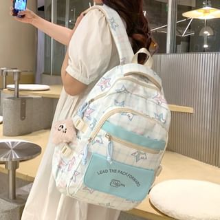 Print Bag Charm Multi-Pocket Backpack Set Cartoon /
